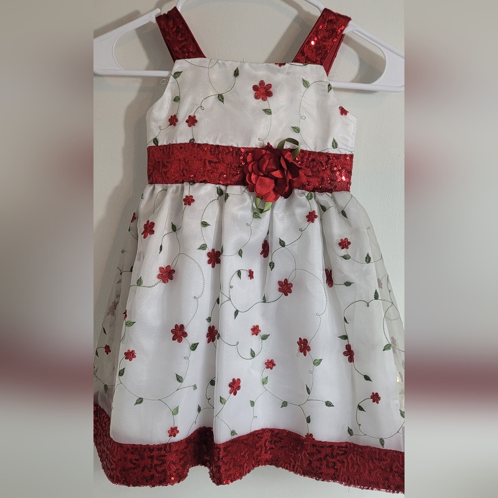 YOUNGLAND NEW Size 4 red and white Sequins Flowers Fancy Party Dress NWT